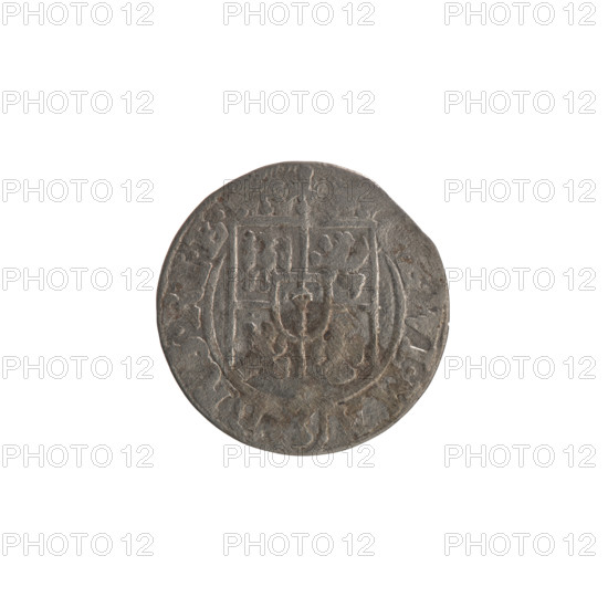 One-and-a-half, Ernest Pfahler, the hoard from Wislica (numism.). Obv.: Under the ducal mitre a five-field coat of arms; below in the shield the value numeral 3. In the rim between the rims an inscription divided by the mitre and the value numeral, .WI.MA. - BR SRIE. Rev.: Royal orb with a cross with arms terminating in finials; in the lower part of the apple the numerals of the value 24; on the sides of the cross the date numerals 2 - 6. In the rim between the rims an inscription divided by a cross and a heart below the apple: MONE., O. - DVC., 1626. Ducal Prussia (1525–1701), Königsberg; coin. Diameter 19.2 mm, weight 1.10 g, axis 0°.