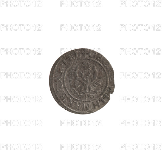 Szelag; Pfahler, Ernest; the Wislica hoard; obverse: Prussian eagle with crowned letter S on its chest; rim inscription beginning with a heart-shaped hallmark G, LH.MAR.BR.SRIEL; reverse: monogram composed of letters GW; rim inscription divided by the Hohenzollern coat of arms reading LIDVS.PR - VS, 1619 - 1640; George William Hohenzollern (Elector of Brandenburg; Duke of Prussia; 1620–1640); Hohenzollern coat of arms; Ducal Prussia (1525–1701); Königsberg; coin; diameter 16.0 mm; weight 0.55 g; axis 0 degrees.