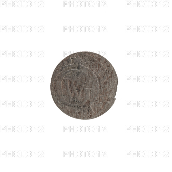 szelag, Wislica hoard (numism), George William Hohenzollern (Elector of Brandenburg; Duke of Prussia; 1620-1640), eagles, Hohenzollern (coat of arms), rosettes. Obverse: Prussian eagle, on its chest a crowned letter S; in the rim between the borders the inscription EO .MAR. R. Reverse: monogram composed of the letters GW; in the rim between the borders an inscription beginning with a rosette, divided by the Hohenzollern coat of arms SOLI VS.PR - 3; date 1633. Ducal Prussia (1525–1701), Königsberg. Coin: diameter 15.7 mm, weight 0.41 g, axis 0°.
