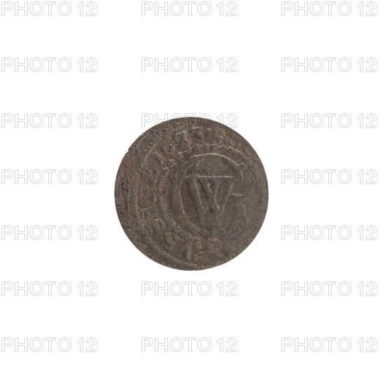 szelag by Ernest Pfahler; hoard from Wislica (numism.); George William Hohenzollern (Elector of Brandenburg; Duke of Prussia; 1620–1640). Obverse: outline of an eagle; in the rim between borders, inscription 'WILH'. Reverse: monogram composed of letters 'GW'; in the rim between borders an inscription beginning with a rosette, divided by the Hohenzollern coat of arms, 'VSSI', 1633. Königsberg, Ducal Prussia (1525–1701). Coin; diameter 15.8 mm; weight 0.53 g; axis 0°.