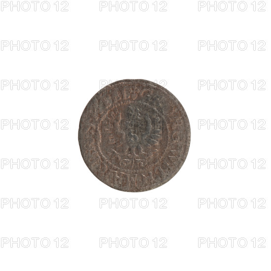 szelag by Ernest Pfahler, from the Wislica hoard; 1629. Silver coin (szelag), Ducal Prussia (Königsberg). Obverse: Prussian eagle, on its chest the crowned letter S; rim inscription beginning with a heart — GEORG.WILH.MAR.BR.SRIEL. Reverse: monogram composed of the letters GW; rim inscription beginning with a rosette, divided by the Hohenzollern coat of arms — SOLIDVS.PR - VSSIAE. Diameter 16.6 mm; weight 0.50 g; axis 0°.