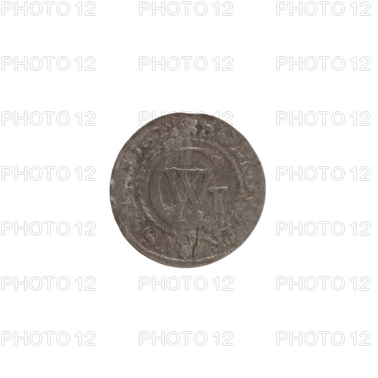 szelag by Ernest Pfahler, the Wislica hoard (numism). Silver coin (szelag), Ducal Prussia (1525–1701), Königsberg, 1629. Obverse: Prussian eagle with crowned letter S on its chest; rim inscription beginning with a heart—GEORG.WILH.MAR., .I.EL. Reverse: monogram GW; rim inscription beginning with a rosette, divided by the Hohenzollern coat of arms SOLIDVS.PR - VSSIAE.1629. Decorative elements: eagles, rosettes, Hohenzollern coat of arms. Diameter 16.2 mm; weight 0.54 g; axis 0°.