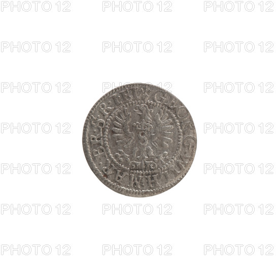szelag, the Wislica hoard (numism), eagles, George William Hohenzollern (Elector of Brandenburg; Prince of Prussia; 1620-1640), Hohenzollern (coat of arms), rosettes, Obv. Prussian eagle, on its chest the crowned letter S. In the rim between the rims an inscription beginning with a heart - the hallmark GEORG.WILH.MAR.BR.SRIEL. Rw. Monogram composed of the letters GW. In the rim between the borders an inscription beginning with a rosette, divided by the Hohenzollern coat of arms SOLIDVS.PR - VSSIAE.1627, 1627, Ducal Prussia (1525-1701), Königsberg, coin, coin: diameter 16.3 mm, weight 0.50 g, axis 0 degrees.