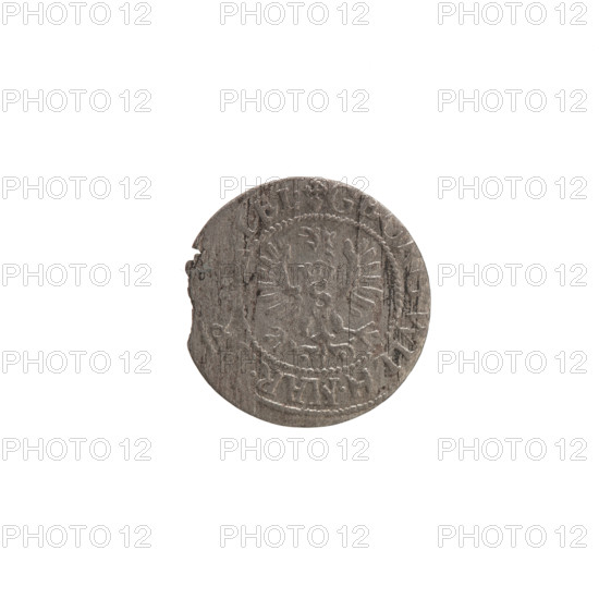 szelag, Wislica hoard (numism), George William Hohenzollern (Elector of Brandenburg; Duke of Prussia; 1620–1640), Obv. Prussian eagle, on its chest the crowned letter S; in the rim between the borders an inscription beginning with a heart: GEORG.WILH.MAR.BR.EL. Rv. Monogram composed of the letters GW; in the rim between the borders an inscription beginning with a rosette, divided by the Hohenzollern coat of arms: SOLID, S.PR - VS, 29, 1629; Ducal Prussia (1525–1701), Königsberg; coin: diameter 16.6 mm, weight 0.61 g, axis 0°