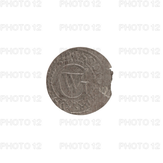 szelag, Ernest Pfahler; Wislica hoard; George William Hohenzollern (Elector of Brandenburg; Duke of Prussia; 1620–1640); Obv. Prussian eagle, on its chest the crowned letter S; in the rim between the borders an inscription beginning with a heart: GEORG.WILH.MAR.BR.EL.; Rv. monogram composed of the letters GW; in the rim between the borders an inscription beginning with a rosette, divided by the Hohenzollern coat of arms: SOLID. S.PR - VS; 29; 1629; Ducal Prussia (1525–1701), Königsberg; coin; diameter 16.6 mm; weight 0.61 g; axis 0°.