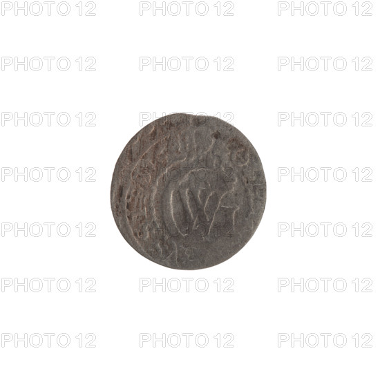 szelag, Pfahler, Ernest, the hoard from Wislica (numism.), George William Hohenzollern (Elector of Brandenburg; Duke of Prussia; 1620-1640), Hohenzollern (coat of arms), eagles, rosettes, Av. Prussian eagle. On the rim, between the borders, an inscription beginning with a heart - the hallmark GEORG.W, RIEL. Rw. Monogram composed of the letters GW. In the rim between the borders an inscription beginning with a rosette, divided by the Hohenzollern coat of arms, OLI, - VSSI, 1628, 1628, Ducal Prussia (1525-1701), Königsberg, coin, diameter 16.4 mm, weight 0.57 g, axis 0 degrees.