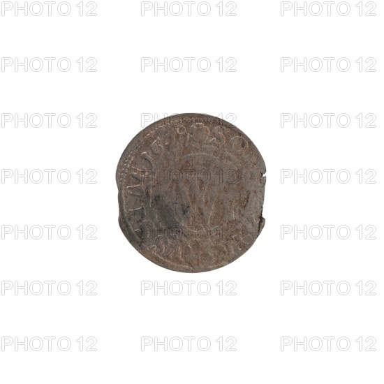 szelag, Ernest Pfahler, Wislica hoard, George William Hohenzollern (Elector of Brandenburg; Duke of Prussia; 1620–1640). Obverse: Prussian eagle, on its chest a crowned letter S; in the rim between the borders an inscription beginning with a heart — the hallmark, MAR. Reverse: monogram composed of the letters GW; in the rim between the borders an inscription beginning with a rosette, divided by the Hohenzollern coat of arms SOL .PR - VSSIAE.1628. Date: 1628. Place: Ducal Prussia (1525–1701), Königsberg. Coin: szelag; diameter 16.4 mm; weight 0.51 g; axis 0°.