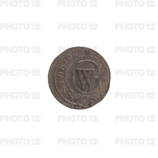 szelag, Ernest Pfahler, the Wislica hoard (numism), George William Hohenzollern (Elector of Brandenburg; Prince of Prussia; 1620–1640), eagles, rosettes, Hohenzollern coat of arms; obverse: Prussian eagle with crowned letter S on its chest; rim inscription beginning with a heart — hallmark RG.WIL; reverse: monogram composed of letters GW; rim inscription beginning with a rosette, divided by Hohenzollern coat of arms, R - VSSIAE.16; 1628; Ducal Prussia (1525–1701), Königsberg; coin; diameter 15.7 mm; weight 0.43 g; axis 0°.