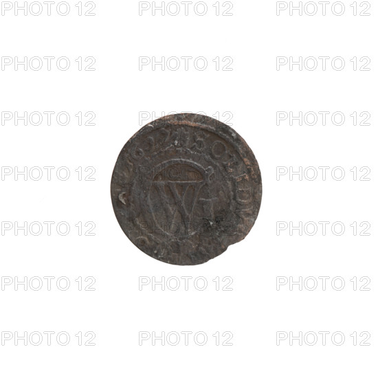 szelag, Ernest Pfahler, the Wislica hoard, eagles, George William Hohenzollern (Elector of Brandenburg; Prince of Prussia; 1620–1640), Hohenzollern (coat of arms), rosettes. Obverse: Prussian eagle with crowned letter S on its chest; in the rim between borders an inscription beginning with a heart - the hallmark GEORG.WIL, SRIEL. Reverse: monogram composed of the letters GW; in the rim between borders an inscription beginning with a rosette, divided by the Hohenzollern coat of arms SOLIDVS.PR -, 1627, Königsberg, Ducal Prussia (1525–1701). Coin; diameter 15.9 mm, weight 0.52 g, axis 0°.