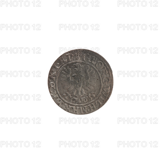 szelag by Ernest Pfahler, from the Wislica hoard (numism). Silver coin (Ducal Prussia, Königsberg), 1626. Obverse: Prussian eagle with crowned letter S on its chest; rim inscription beginning with a heart and reading GEORG.WILH.MAR.BR.SRIEL. Reverse: monogram composed of the letters GW; rim inscription divided by the Hohenzollern coat of arms +SOLIDVS.PR - VSSIAE.1626. Motifs: eagles, Hohenzollern coat of arms, rosettes. Diameter 16.1 mm; weight 0.55 g; axis 0°.