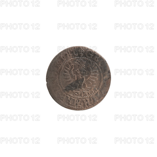 szelag, Pfahler, Ernest, the Wislica hoard (numism), rosettes, George William Hohenzollern (Elector of Brandenburg; Duke of Prussia; 1620-1640), eagles, Hohenzollern (coat of arms), Obv. Prussian eagle, on its chest the crowned letter S. In the rim between the rims an inscription beginning with a heart - the hallmark GE, ILH.MAR.B, RIEL. Rw. Monogram composed of the letters GW. In the rim between the borders an inscription beginning with a rosette, divided by the Hohenzollern coat of arms SOLI.PR - VS, .1627, 1627, Ducal Prussia (1525-1701), Königsberg, coin: diameter 16.4 mm, weight 0.64 g, axis 0 degrees.