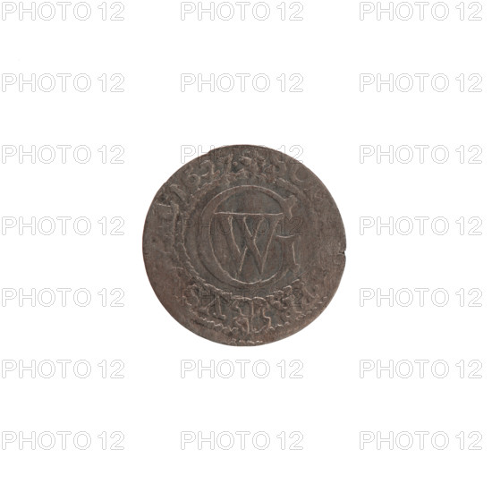 szelag by Ernest Pfahler, Wislica hoard (numism). Silver coin (szelag), Obverse: Prussian eagle with crowned letter S on its chest; rim inscription beginning with a heart and hallmarks GE, ILH.MAR.B, RIEL. Reverse: monogram composed of the letters GW; rim inscription beginning with a rosette, divided by the Hohenzollern coat of arms, reading SOLI.PR - VS, dated 1627. Maker: Ernest Pfahler. Region: Ducal Prussia (1525–1701), Königsberg. Motifs: rosettes, eagles, Hohenzollern coat of arms. Date: 1627. Dimensions: diameter 16.4 mm, weight 0.64 g, axis 0°.