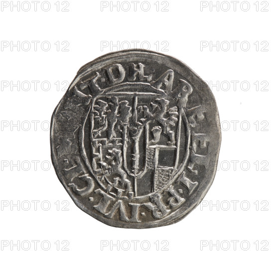 one-and-a-half, Henryk Laffert (1612–1615), cross (iconographic), orb of rule (iconographic), coats of arms, John Sigismund (Elector of Brandenburg; 1572–1619). Obv. Royal orb with a cross with arms terminating in finials. In the lower part of the orb, value numerals Z4. On the sides of the cross, date numerals .1 - 4. In the rim between the borders, an inscription divided by a cross, IOH.SIG.D:G.MAR.BR.SRI. Rev. Five-field coat of arms. In the rim between the borders an inscription beginning with the mintmaster's mark, AR, LIPR.IVL.CL., TD, 1614. Ducal Prussia (1525–1701), Drezdenko. Coin; diameter 20.2 mm, weight 1.54 g, axis 90 degrees.