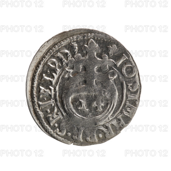 one and a half, Pfahler, Ernest, cross (iconographic), orb of rule (iconographic), coats of arms, John Sigismund (Elector of Brandenburg; 1572–1619). Obv.: Royal orb with a cross with arms terminating in finials; in the lower part of the orb, value numerals Z4; on the sides of the cross, date numerals Z-O; on the rim between the borders, an inscription divided by a cross and terminating with a heart-hallmark: IO.SI.MAR.BR.SRIEL.PD. Rev.: Under the ducal mitre, a Prussian coat of arms; below in the shield, the value numeral 3; on the rim between the borders, an inscription divided by the mitre and the value numeral PRO.LEG.& PR.GREGE. 1620, Königsberg, Ducal Prussia (1525–1701). Coin: diameter 19.6 mm, weight 1.02 g, axis 180°.