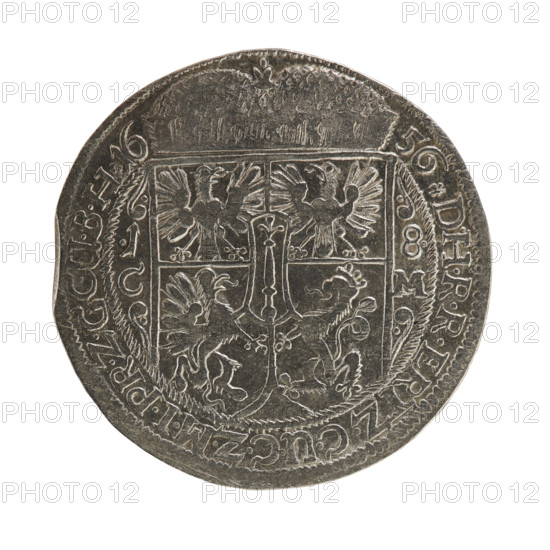 Obv. Bust facing right in mitre and electoral mantle. In the right hand a sceptre, the left resting on a sword hilt. The sceptre and the figure's head divide the inner border and the inscription. In the rim between the borders is the inscription RID.WILH.VGGMARG.Z.BRANDE. Rev. Under the ducal mitre, a five-field coat of arms with ornaments. On the left side of the shield, the numerals of the value 18. Below, on both sides of the shield, the hallmark C - M. In the rim between the borders, an inscription divided by a mitre DHRRERTZC.UCZMIPR.ZGCUBH. 1651. Ducal Prussia (1525–1701), Königsberg. Coin: diameter 31.2 mm, weight 5.56 g, axis 0°. Maker: Krzysztof (Christoph) Melchior. Iconography: Frederick William I Hohenzollern (Great Elector of Brandenburg; Duke of Prussia; 1620–1688).