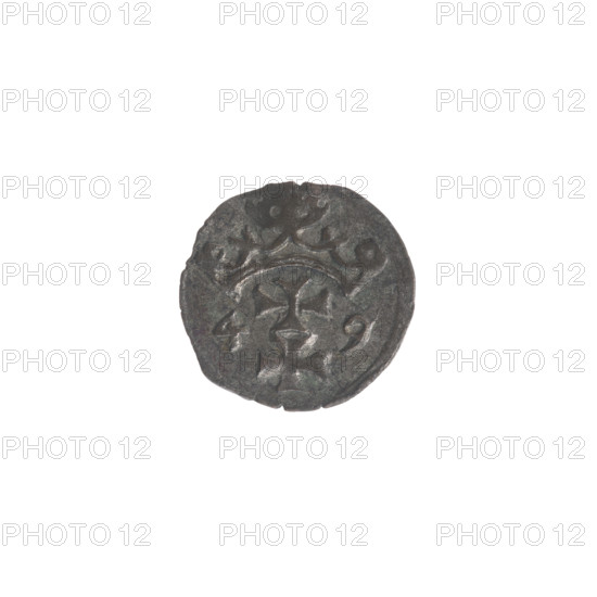Gdansk denarius, Sigismund II Augustus (King of Poland; 1544–1572). Obverse: rim inscription, Eagle of Royal Prussia; reverse: rim inscription, coat of arms of Gdansk; on the sides numerals of the date 4 - 9 (1549). Features coats of arms, Jagiellon dynasty, eagles. Polish coin. Diameter 12.1–12.5 mm, weight 0.35 g, axis 100°.