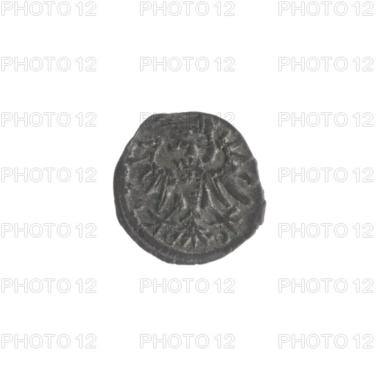 Gdansk denarius, Sigismund II Augustus (King of Poland; 1544–1572). Obverse: in the rim the Eagle of Royal Prussia. Reverse: in the rim the coat of arms of Gdansk, on the sides date numerals 5 - 0, 1550. Features coats of arms, Jagiellonian dynasty, eagles, Gdansk (coat of arms). Polish coin. Coin diameter 12.0–13.0 mm, weight 0.30 g, axis 315°.