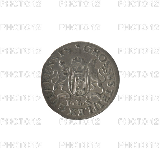 Gdansk triplet, Stüber; Frederick Louis (fl. 1763/1766-1767), Stanislaw August Poniatowski (King of Poland; 1764–1795), monograms, royal monograms, tied monograms, Stanislaw August Poniatowski (King of Poland; 1732–1798), coats of arms, city coats of arms, Gdansk (coat of arms), city coins. Obv.: Under the crown, a tied monogram composed of the letters SAR, on the sides: 17 - 66, pearl border. Rev.: Gdansk coat of arms supported by two lions, below signature: FLS, around an inscription beginning with a star .GROSSVS TRIPLEX GEDANENSIS, pearl border, 1766, Polish–Lithuanian Commonwealth (1569–1795), Gdansk, Poland, coin; diameter 19.4 mm, diameter 20.0 mm, weight 1.62 g.