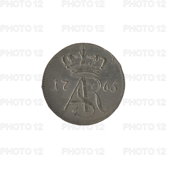 Torun trojak, Stanislaw August Poniatowski (King of Poland; 1764–1795), Brückmann, Szymon (fl. 1764–1768), monograms, royal monograms, tied monograms, Stanislaw August Poniatowski (King of Poland; 1732–1798), inscriptions, coats of arms, city coats of arms, Torun (coat of arms). Obverse: under the crown, a tied monogram composed of the letters SAR, on the sides: 17 - 65, pearl border. Reverse: shield with the Torun coat of arms held by an angel, on the sides signature: S - B, around an inscription beginning with a star .GROSSUS.TRIPLE. HORUNENSIS., pearl border, 1765. Polish–Lithuanian Commonwealth (1569–1795), Torun, Poland. Coin; diameter 19.8–20.0 mm, weight 1.38 g.