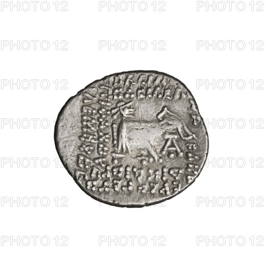 drachma, Phraates V — bows (armed), diadems, busts, Parthian Kingdom, Iran. Obv: diademed bust of Phraates V to the left, on both sides Nike with a wreath. Rev: Arsakes seated on a throne to the right, bow in his right hand, monogram on the right. 2 BC–4 AD, Parthia, Ecbatana, Iran. Coin; diameter 17.5–19.0 mm; weight 3.90 g.
