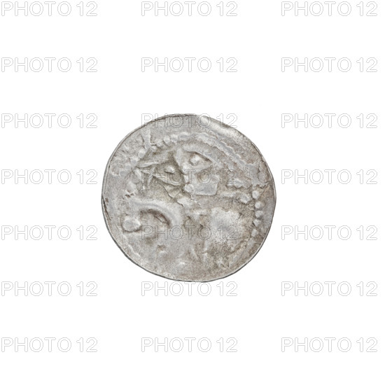 Denarius (princely type), Boleslaw II the Bold (King of Poland; reign c. 1058–1076), princely type; obverse: head to the left, inscription around the rim; reverse: horseman with spear and shield to the left, behind the rider seven points, under the horse one point; motifs: horses, spears, heads, shields; date c. 1058–1076; place: Kraków, Poland; coin; weight 0.38 g; axis 10 degrees.