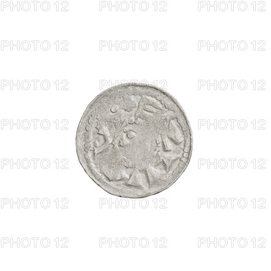Denarius (princely type) of Boleslaw II the Bold (King of Poland; 1058–1079). Princely type with horses, heads, shields, spears. Obverse: head to the left, inscription around the rim. Reverse: horseman with spear and shield to the left; behind the rider six points, under the horse one. Date: 1058–1076. Origin: Kraków, Poland. Coin; weight 0.65 g.