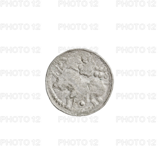 Denarius (princely type), Boleslaw II the Bold (King of Poland; reign 1058–1079). Princely type coin depicting horses, heads, shields, spears. Obverse: head to the left, inscription around the rim. Reverse: horseman with spear and shield to the left; behind the rider six points, under the horse one point. Dated 1058–1076; Kraków, Poland. Coin; weight 0.65 g.