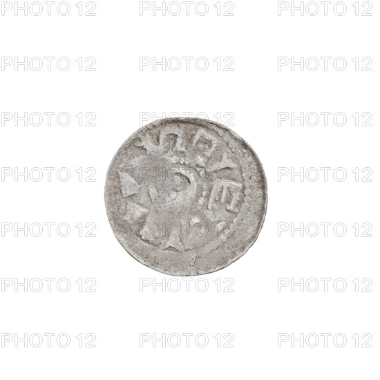 Denarius (princely type) of Boleslaw II the Bold (King of Poland; 1058–1079). Princely type with horses, spears, shields. Obverse: head to the left, inscription around the rim. Reverse: horseman with spear and shield to the left, cross behind the rider, two points under the horse. Date: 1058–1076. Origin: Poland, Kraków. Coin; weight 0.60 g; axis 315°.