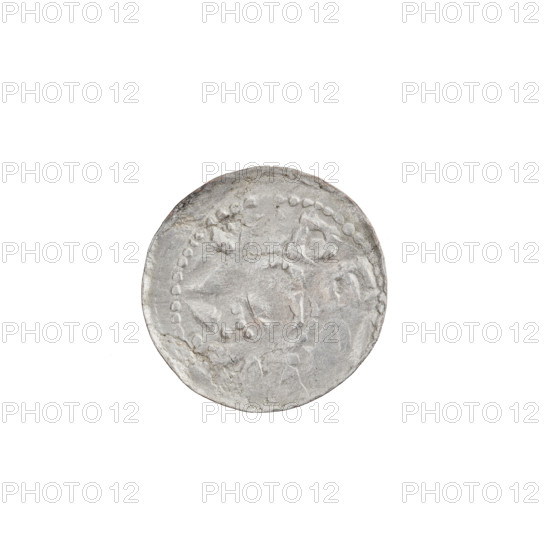 Denarius (princely type), Boleslaw II the Bold (King of Poland; 1058–1079), princely type; obverse: head to the left, inscription around the rim; reverse: horseman with spear and shield to the left, behind the rider a cross, under the horse six points (probably part of a rosette); 1058–1076; Kraków, Poland; coin; weight 0.81 g; axis 315°.