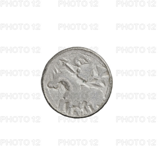 denarius (princely type), Boleslaw II the Bold (King of Poland; 1058–1079), princely type, horses, shields, heads. Obv.: Head to the left, inscription around the rim. Rv.: Horseman with spear and shield to the left, behind the rider a cross, under the horse. 1058–1076. Poland, Kraków. Coin. Weight 0.70 g. Axis 170 degrees.