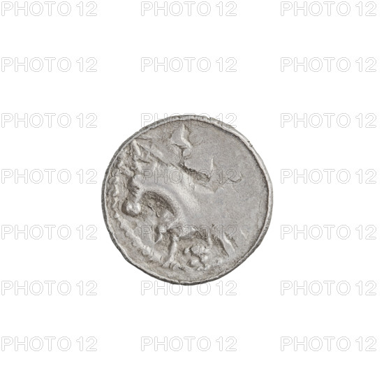 Denarius (princely type) of Boleslaw II the Bold (King of Poland, 1058–1079). Obverse: head to the left with inscription around the rim. Reverse: rider with spear and shield to the left; behind the rider, under the horse, a rosette. Princely type featuring horses, shields, heads. Date: 1058–1076. Origin: Kraków, Poland. Coin; weight 0.51 g; axis 45°.