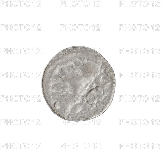 Denarius (princely type), Boleslaw II the Bold (king of Poland; 1058–1079), princely type; motifs: horses, shields, heads. Obverse: illegible. Reverse: rider with spear and shield facing left, behind the rider a cross, under the horse a rosette. Date: 1058–1076. Kraków, Poland. Coin; weight 0.68 g.