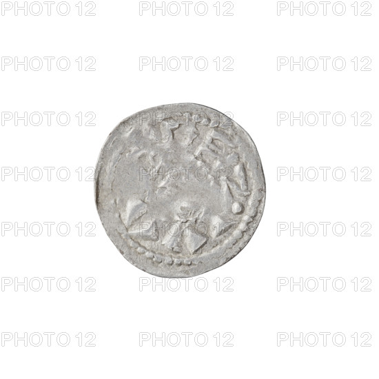 denarius (princely type), Boleslaw II the Bold (king of Poland; 1058–1079), princely type, shields, horses, heads. Obv.: head to the left, inscription around the rim. Rev.: horseman with spear and shield to the left, behind the rider a cross, under the horse two pellets. Date: 1058–1076. Place: Kraków, Poland. Coin, weight 0.54 g.