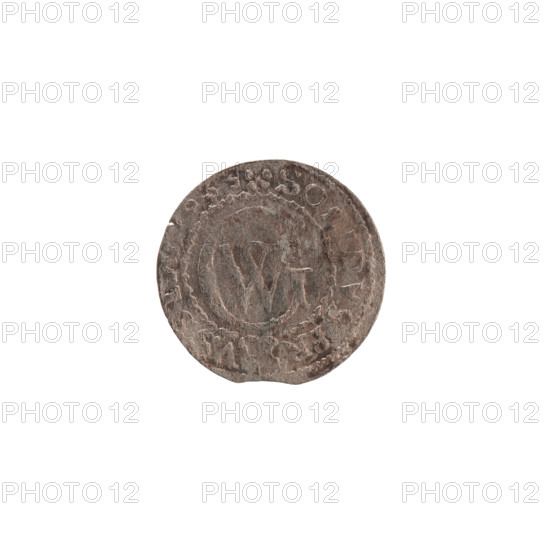 szelag, Pfahler, Ernest, Potocki, Andrzej (1861-1908), treasure - list 5716/106 (numism.), Obv. Prussian eagle, on its chest the crowned letter S. On the rim, between the borders, an inscription beginning with a heart - the hallmark GEORG.WILH.MAR.BR., .I.EL. Rw. Monogram composed of the letters GW. In the rim between the borders an inscription, divided by the Hohenzollern coat of arms +SOLIDVS, PR - V, 33, 1633, Königsberg, Ducal Prussia (1525-1701), coin, coin: diameter 16.4 mm, weight 0.41 g, axis 0 degrees.