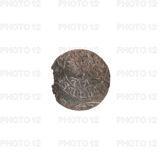 Szelag (coin), 1653. Obverse: Prussian eagle bearing on its chest a monogram composed of the letters IC; in the rim between pearly borders an inscription '.MAR.BR.SRIP'. Reverse: monogram composed of the letters FW separating the inner border; in the rim an inscription beginning with a cross, divided by the Hohenzollern coat of arms '+SOL, US.PR - US, IAE.1653'. Ducal Prussia (1525–1701), Königsberg. Coin, diameter 15.3 mm, weight 0.58 g, axis 0°. Maker: Frederick William (Elector of Brandenburg; 1620–1688).