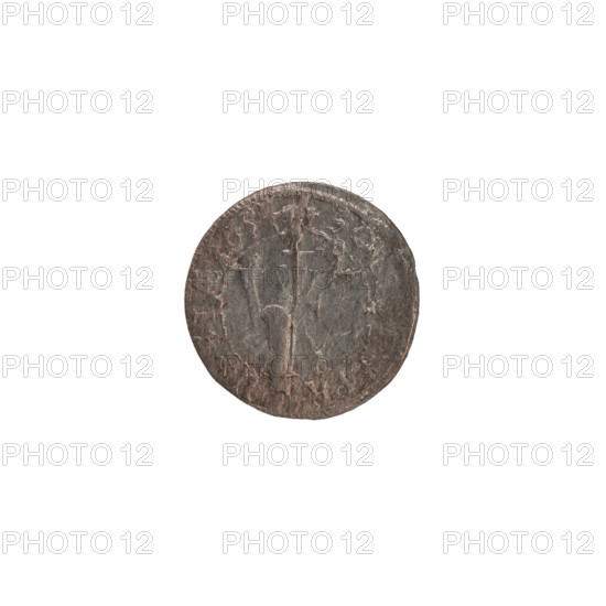 szelag; Obv.: Prussian eagle with monogram composed of the letters IC on its chest; rim inscription beginning with a ducal mitre FRID, H.MAR.BR.S.; Rv.: monogram composed of the letters FW separating the inner border; rim inscription beginning with a cross, divided by the Hohenzollern coat of arms, SOLS.PR, USSI, 1654. Frederick William (Elector of Brandenburg; 1620–1688). Ducal Prussia (1525–1701), Königsberg. Coin (szelag), diameter 15.5 mm, weight 0.47 g, axis 0°. Materials/technique: coinage; iconography: eagles, cross, Hohenzollern coat of arms. Maker/date: 1654.