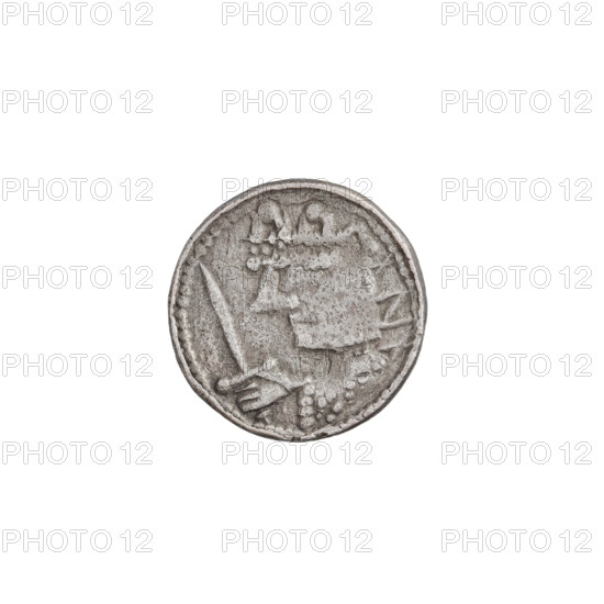 Denarius (royal type) of Boleslaw II the Bold (King of Poland; 1058–1079). Royal type with crowns, busts, swords. Obverse: Crowned bust of the king facing left, sword in hand, behind the ruler's head sign: x Zx. Reverse: Church topped with three domes; on the sides of the church above the roofs two dots. Date: 1076–1079. Place: Kraków, Poland. Material: coin; weight 0.72 g; axis 270°.