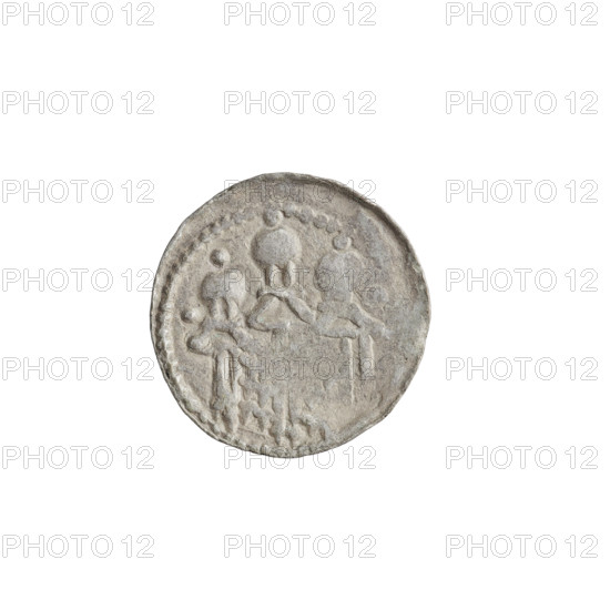 Denarius (royal type), Boleslaw II the Bold (King of Poland; 1058–1079). Obverse: crowned bust of the king facing left, sword in hand, sign +Z behind the ruler's head. Reverse: church topped with three domes, two dots on the sides above the roofs. Date: 1076–1079. Place: Kraków, Poland. Coin, weight 0.64 g, axis 45°.