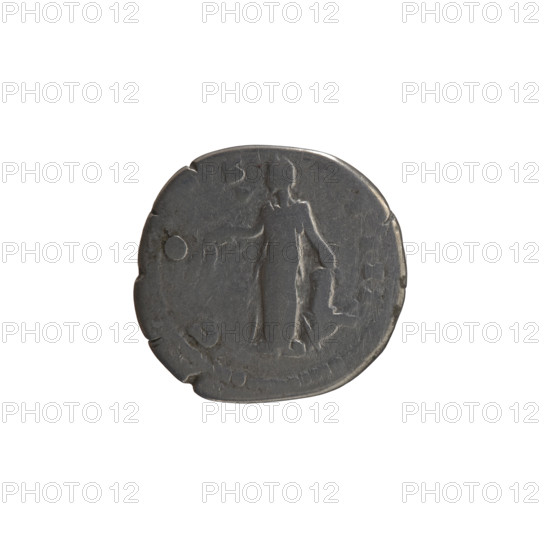 Denarius of Antoninus Pius (reigned 138–161). Obverse: Head of the emperor in a laurel wreath facing right, legend 'ANTONINVS AVG PI - VS PP TR P XVIII'. Reverse: Annona standing left, holding ears of corn in her right hand and resting her left on a modius (grain container) standing on a ship, legend 'C OS - IIII'. Iconography: Annona, ears of corn, modius, ships, personifications. Date: 154–155. Roman Empire, Rome. Coin: silver denarius; diameter 18.0–19.0 mm, weight 2.76 g, axis 0°.