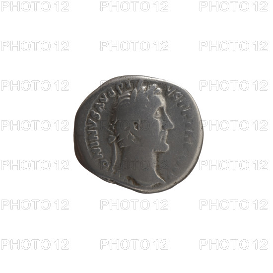 Denarius, Antoninus Pius (86–161; Roman emperor 138–161), issuer: head of the emperor in a laurel wreath; obverse inscription TONINVS AVG PI - VS PP TR P XII; reverse: Annona (personification) standing left, holding ears of corn above a container (modius) in her right hand and an anchor in her left, with C - O, - IIII around; iconography: Antoninus Pius, personifications, modius; date: 148–149; Roman Empire (27 BC–476), Rome; coin; diameter 17.0–18.5 mm; weight 3.52 g; axis 180 degrees.