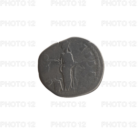 Denarius of Antoninus Pius (86–161; Roman emperor 138–161), issuer. Obverse: head of the emperor in a laurel wreath facing right, inscription TONINVS AVG PI - VS PP TR P XII. Reverse: Annona (personification) standing left, holding ears of corn above a container (modius) in her right hand and an anchor in her left, with C - O, - IIII around. Iconography: Antoninus Pius, personifications, modius. Date: 148–149. Culture/place: Roman Empire, Rome. Object type/material: coin (denarius). Measurements: diameter 17.0–18.5 mm, weight 3.52 g, axis 180°.