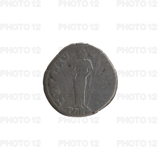 Denarius of Antoninus Pius (86–161; Roman emperor 138–161). Obverse: head of Antoninus Pius in a laurel wreath facing right; inscription I•AES T AEL HADR AN•TONINVS AVG. Reverse: Pax standing left, holding a branch in his right hand and a long scepter in his left; inscription TR POT XV•C with PAX in field. Date: 151–152. Roman Empire, Rome. Coin; diameter 17.5 mm, weight 3.29 g, axis 195°.