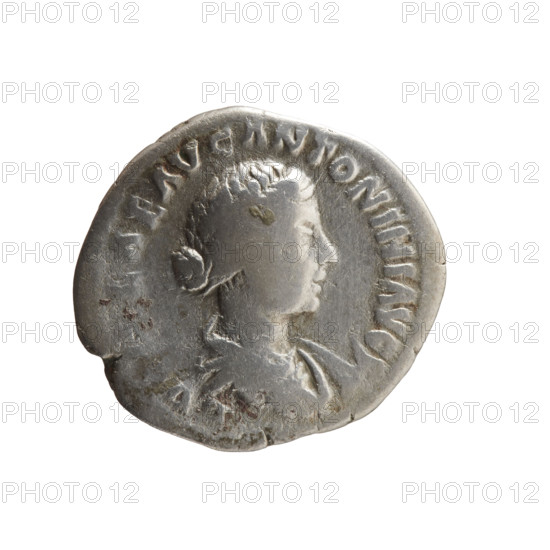 Denarius, Lucilla (149–182; Roman empress 164–169); issuer: Lucius Verus (130–169; Roman emperor 161–169). Bust of Lucilla in drapery facing right; obverse legend LVC, LAE AVG ANTONINI AVG F. Reverse: in the middle of a wreath a legend in three lines: VOTA / PVBLI / CA. Votive offerings, wreaths; iconography of Lucilla (Roman empress; 149–183). Date: 164–169. Roman Empire (27 BC–476). Rome. Coin: diameter 18.0–20.0 mm; weight 3.02 g; axis 180°.