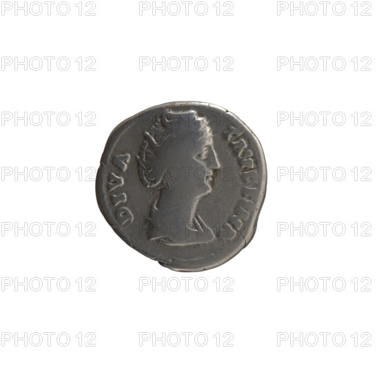 Denarius, Faustina the Elder (98–141; Roman empress 138–141) (posthumous); issuer: Antoninus Pius (86–161; Roman emperor 138–161). Obverse: Bust of Faustina I in drapery facing right, legend DIVA · FAVSTINA; Reverse: Ceres in a veil stands left, holding ears of corn in her outstretched right hand and a long torch in her left, legend A · VGVSTA. Iconography: Roman deities — Ceres; torches; ears of corn; Faustina the Elder — iconography. After 141. Roman Empire (27 BC–476), Rome. Coin (denarius): diameter 17.5 mm, weight 3.19 g, axis 0°.