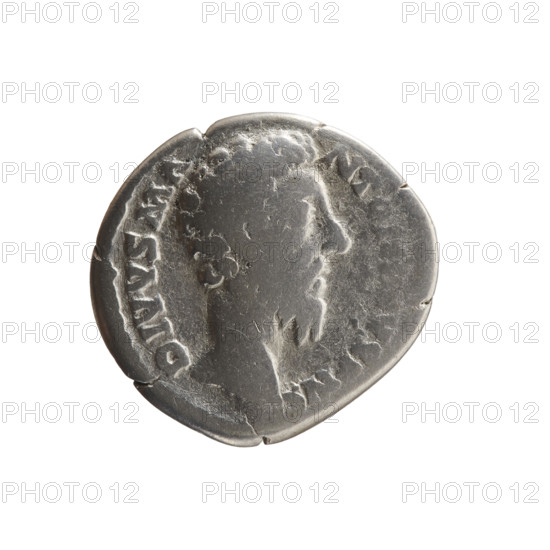 Denarius, Commodus (161–192; Roman emperor 177–192), issuer; Marcus Aurelius (121–180; Roman emperor 161–180), posthumously. Obverse: Head of Marcus Aurelius bare to right, legend DIVVS MA-NTONVS PIVS. Reverse: Eagle with spread wings flying right and upward, holding a scepter in its claws, legend CONSECRATIO. After 180. Roman Empire, Rome. Coin; diameter 17.5–18.5 mm, weight 2.63 g, axis 0°.