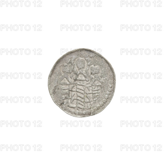 Denarius (royal type), Boleslaw II the Bold (King of Poland; 1058–1079). Royal type with busts, swords, crowns. Obverse: Crowned bust of the king facing left, sword in hand, behind the ruler's head a sign: +Z. Reverse: Church topped with three domes; behind the church, above the roofline, a cross. Date: 1076–1079. Poland, Kraków. Coin; weight 0.71 g; axis 45°.