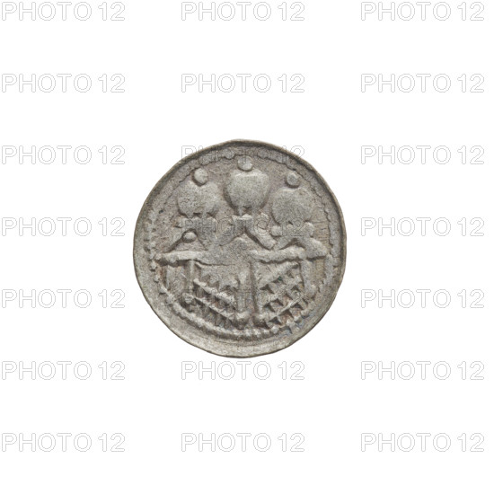 Denarius (royal type) of Boleslaw II the Bold (king of Poland, 1058–1079). Obverse: Crowned bust of Boleslaw the Bold facing left, sword in hand. Reverse: Church topped with three domes. 1076–1079. Kraków, Poland. Coin; weight 0.69 g.