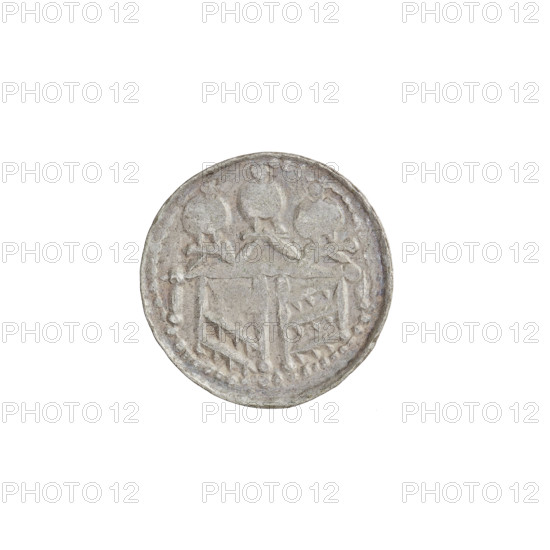 Denarius (royal type) of Boleslaw II the Bold (king of Poland, r. 1058–1079). Obverse: crowned bust of Boleslaw the Bold facing left, sword in hand. Reverse: church topped with three domes. Date: 1076–1079. Place: Kraków, Poland. Coin; weight 0.76 g.