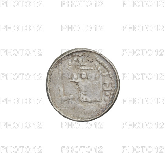 Denarius (royal type) of Boleslaw II the Bold (king of Poland; r. 1058–1079). Obverse: crowned bust of Boleslaw the Bold facing left, sword in hand. Reverse: church topped with three domes. Date: 1076–1079. Material: coin; weight 0.72 g. Made in Kraków, Poland.