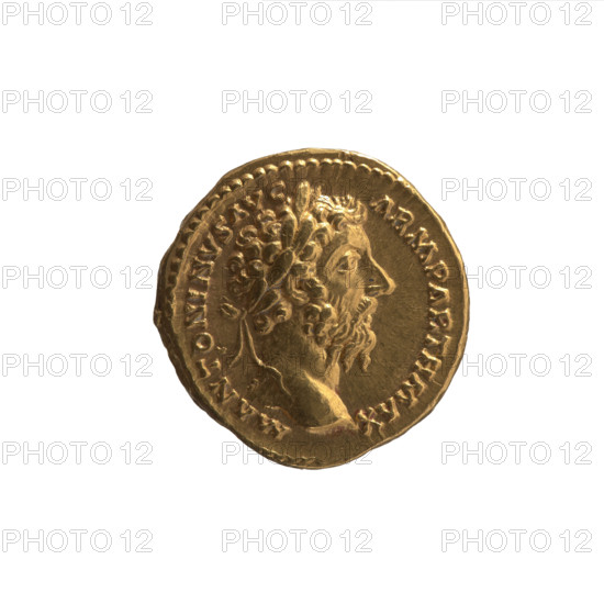 Aureus of Marcus Aurelius (121–180; Roman emperor 161–180). Obverse: Head of Marcus Aurelius with laurel wreath facing right, inscription M ANTONINVS AVG - ARM PARTH MAX. Reverse: Aequitas seated left, holding scales in right hand and cornucopia in left, inscription TR P XXII IMP V COS III. Date: 168. Roman Empire, Rome. Coin (aureus), diameter 19.0–20.0 mm, weight 7.27 g, axis 0°.